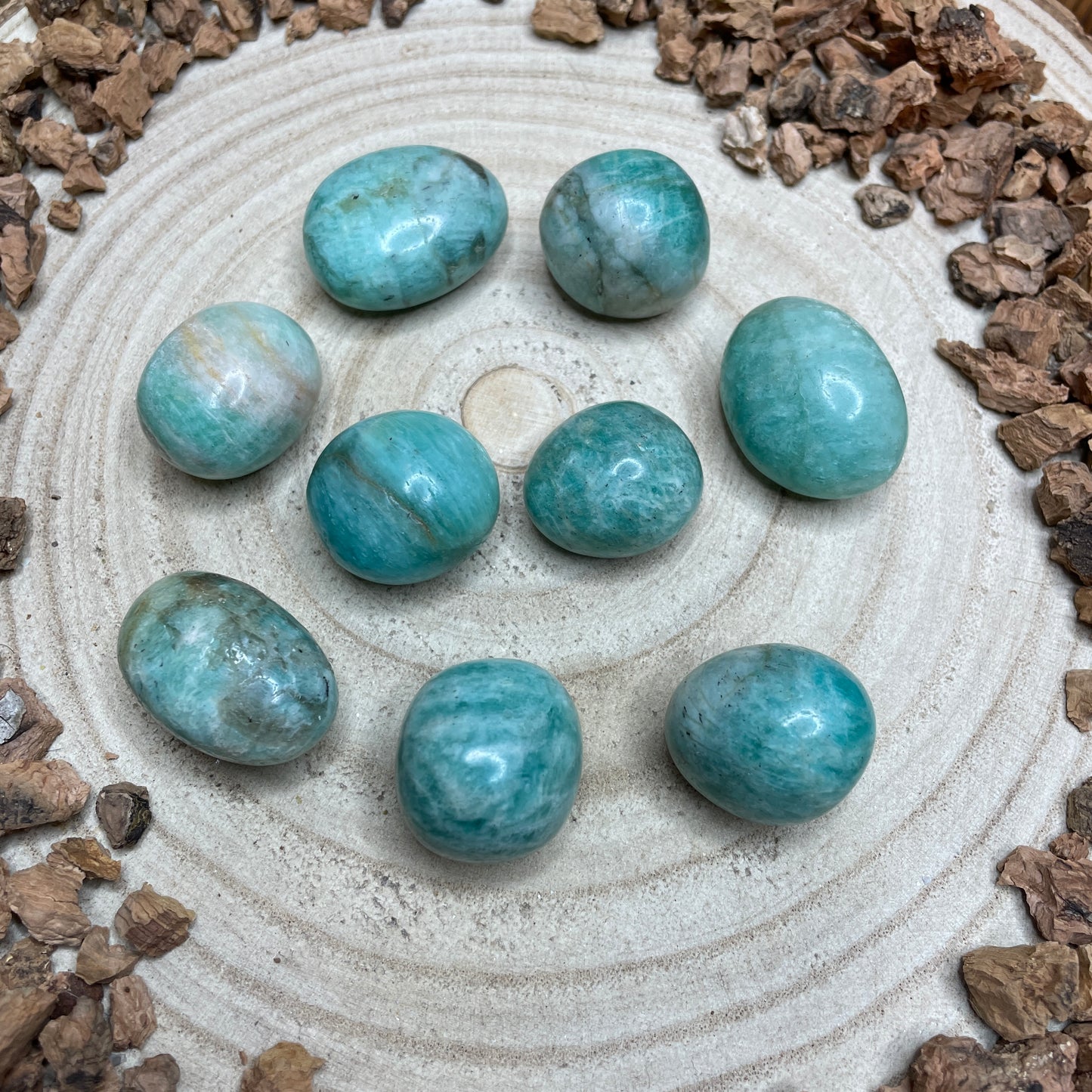 Amazoniet trommelsteen rond