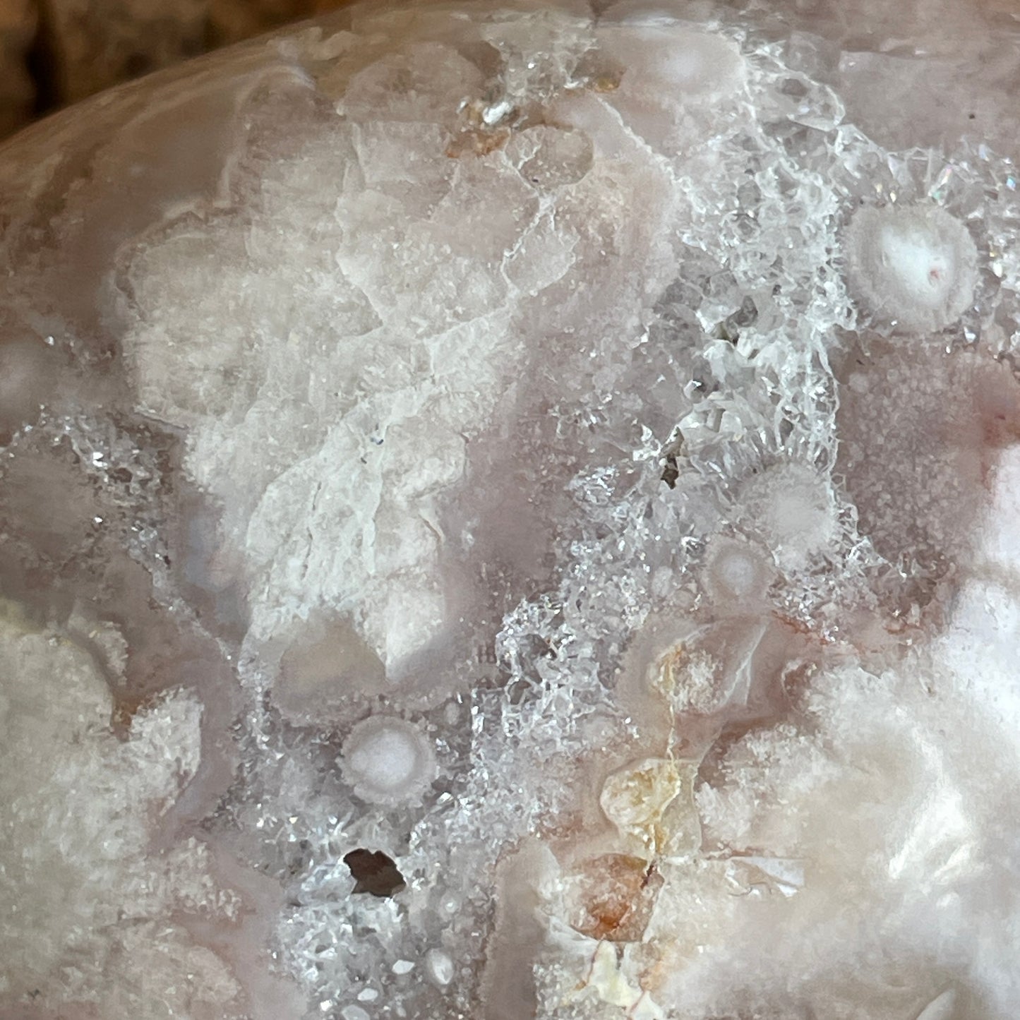 Bloemagaat handsteen met druzy kristalvorming - 6