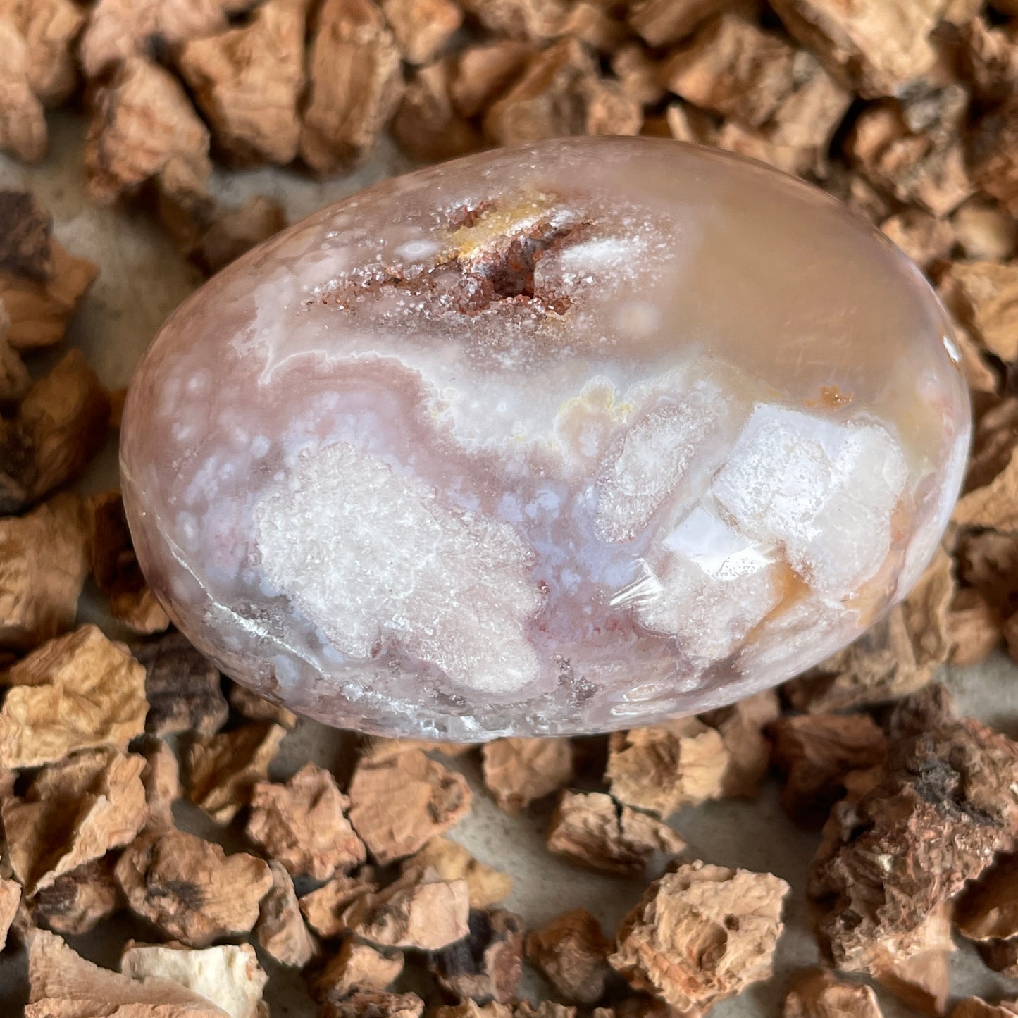 Bloemagaat handsteen met druzy kristalvorming - 6