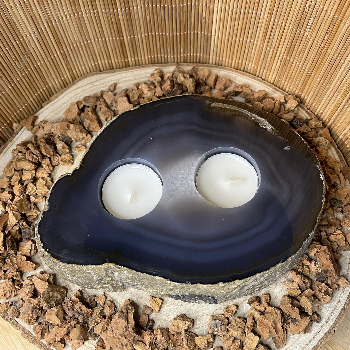 Agaatschijf Waxinelichthouder - extra groot