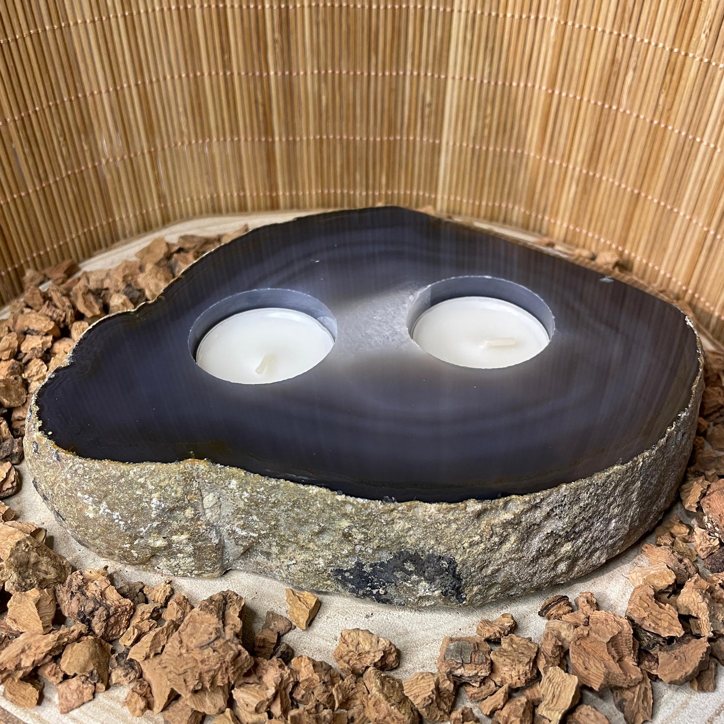 Agaatschijf Waxinelichthouder - extra groot