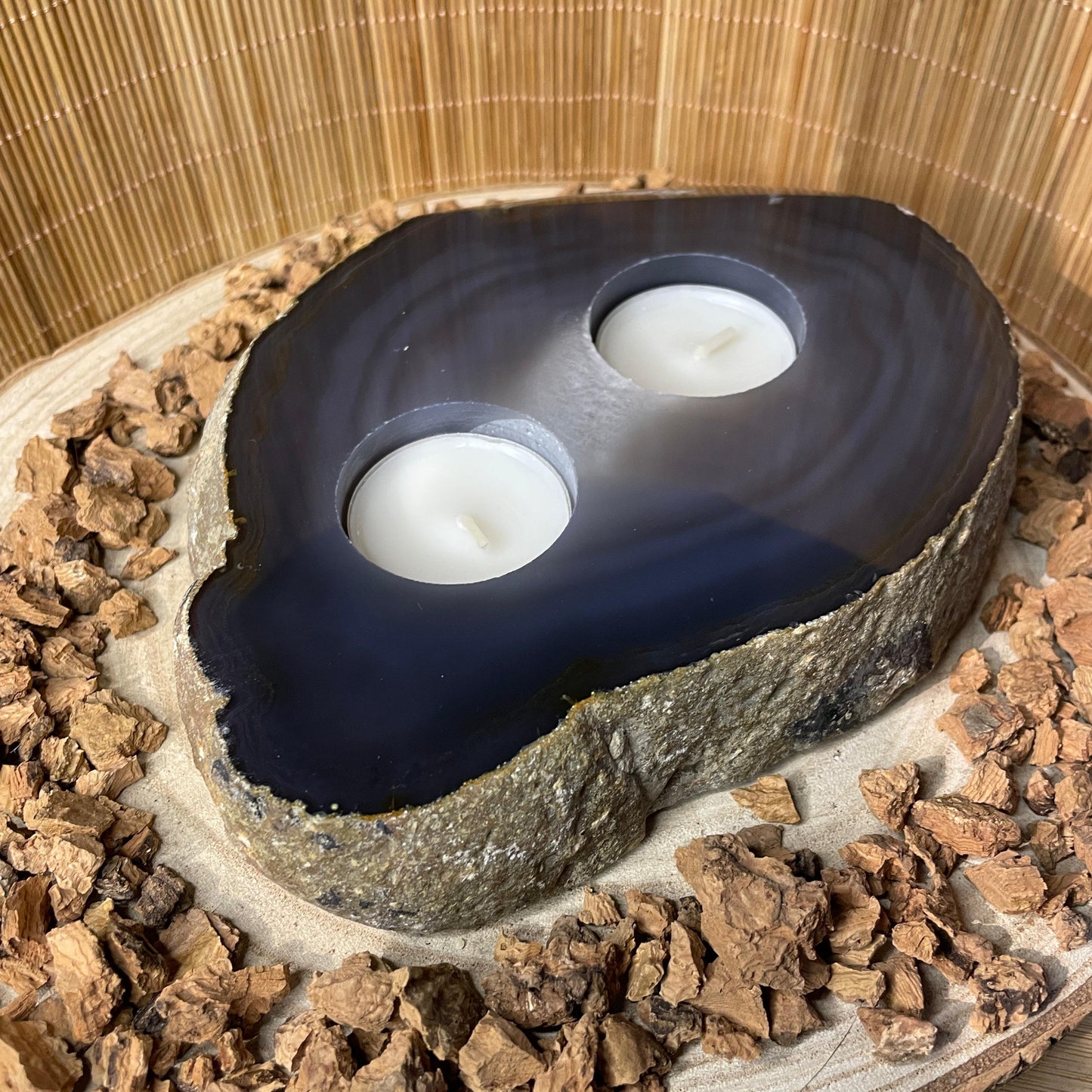 Agaatschijf Waxinelichthouder - extra groot