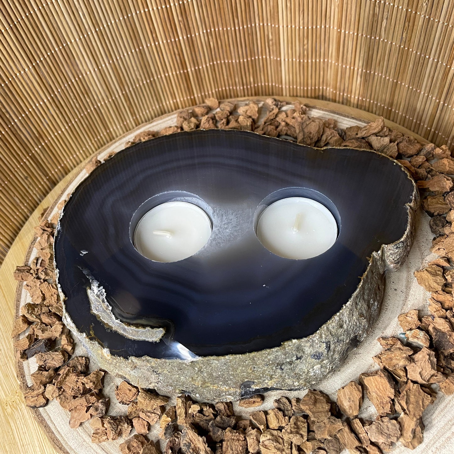 Agaatschijf Waxinelichthouder - extra groot